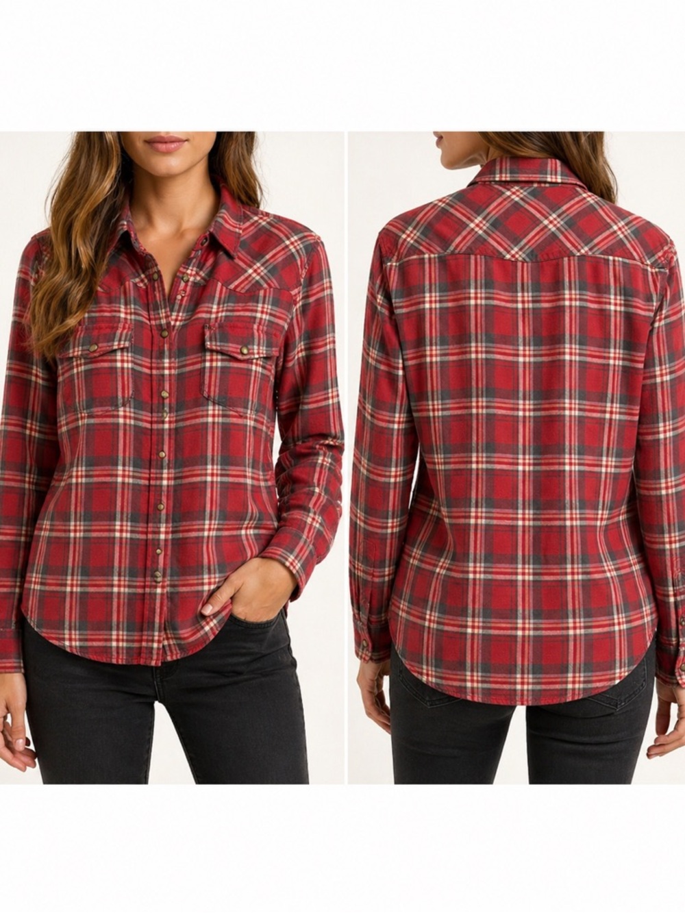 Jack Girlfriend Red Plaid Flannel Shirt Size S